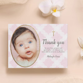 Postal Elegante foto de bautizo de bebé niña en rosa y do