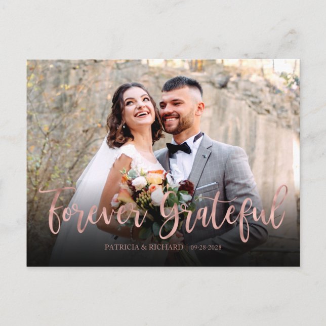 Postal Elegante Foto de Boda Agradecida para Siempre (Anverso)