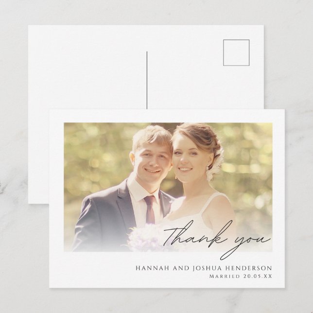 Postal Elegante Foto de Boda Agradecimiento de Moda (Anverso / Reverso)