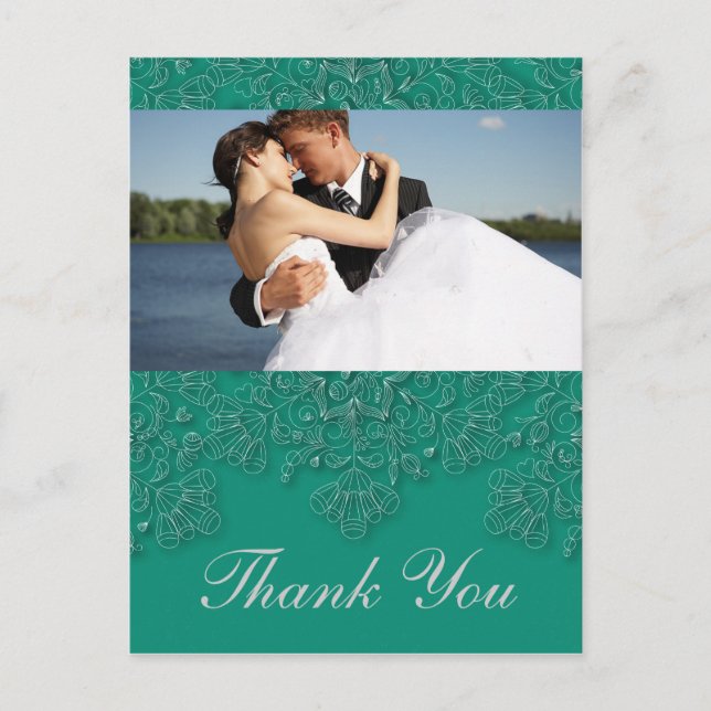 Postal Elegante foto de boda floral esmeralda gracias (Anverso)