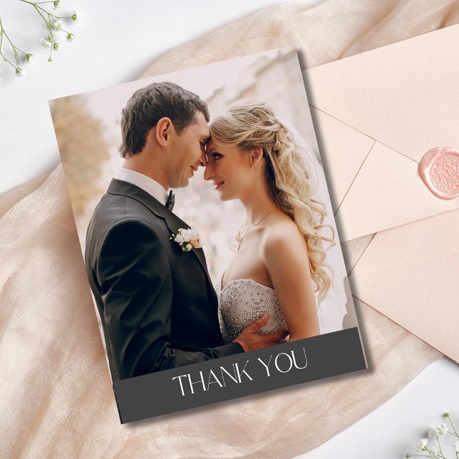 Postal Elegante foto de boda gracias (Elegant Wedding Photo Thank You Postcard)
