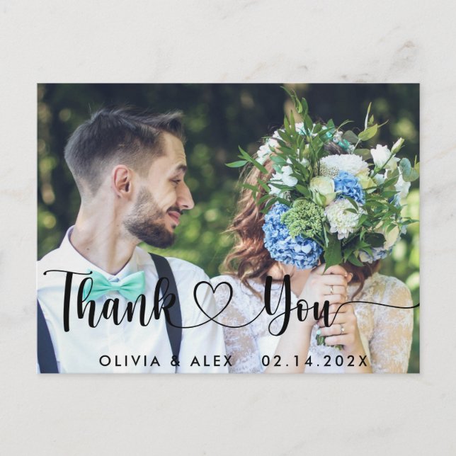 Postal Elegante foto de boda gracias (Anverso)