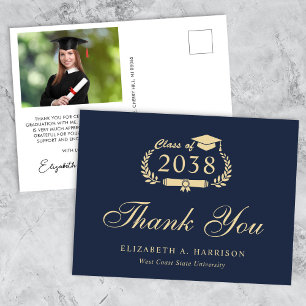 Postal Elegante foto de graduación de oro azul