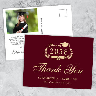 Postal Elegante foto de graduación de oro de Borgoña Grac