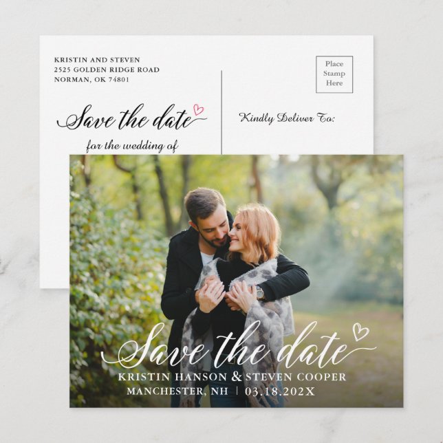 Postal Elegante Foto De Guión Blanco Guardar La Postcarta (Anverso / Reverso)