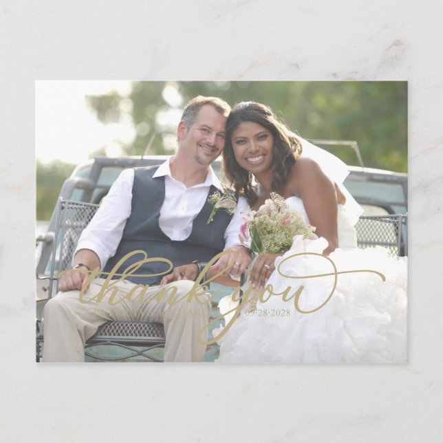 Postal Elegante Foto De Guión De Oro Gracias Postcard (Anverso)