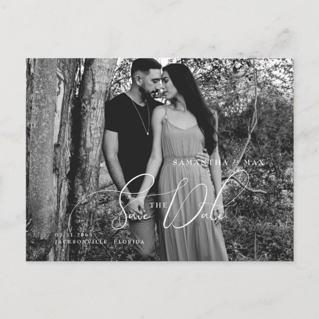Postal Elegante foto de pareja de B/W Guardar la fecha (Anverso)