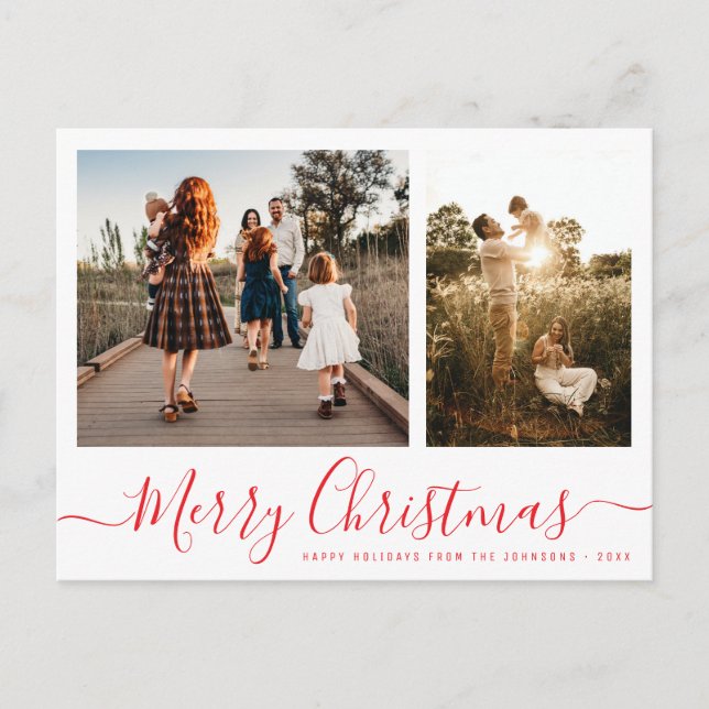 Postal Elegante Foto Familiar Navidad Simple Escritura (Anverso)
