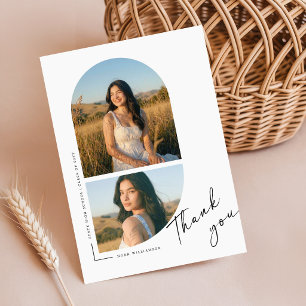 Postal Elegante Foto Graduación Agradecimiento en Blanco