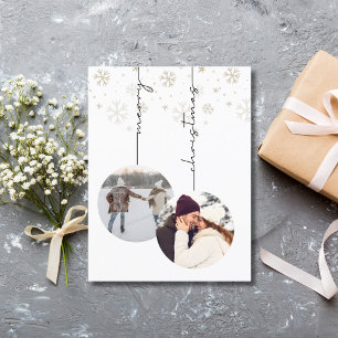 Postal Elegante foto moderna de navidad y copos de nieve