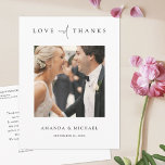 Postal Elegante Foto Moderna Gracias Boda<br><div class="desc">Este sencillo boda de fotos personalizado de moda gracias a la plantilla de postcard presenta un diseño elegante, minimalista y moderno. La parte delantera incluye tu foto favorita, nombres y un mensaje de "AMOR y GRACIAS" transmitido con una sorprendente mezcla de dos tipos de letra distintos, con "y" en un...</div>