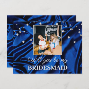 Postal Elegante foto Royal Blue Will You Be My Bridesmaid