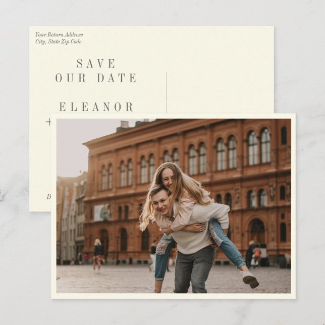 Postal Elegante foto simple de blanco negro salva la fech (Anverso / Reverso)