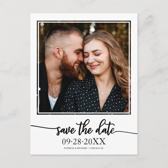 Postal Elegante fotografía de boda con fecha de guardado  (Anverso)