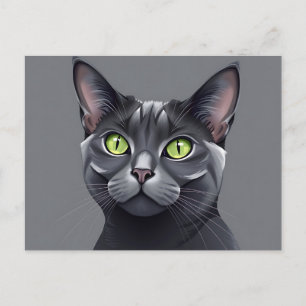 Postal Elegante gato azul ruso con impresionantes ojos ve