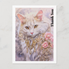 Postal Elegante gato blanco en oro y diamantes Gracias