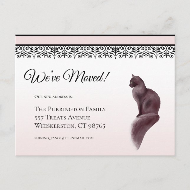 Postal Elegante gato que hemos movido cambio de dirección (Anverso)