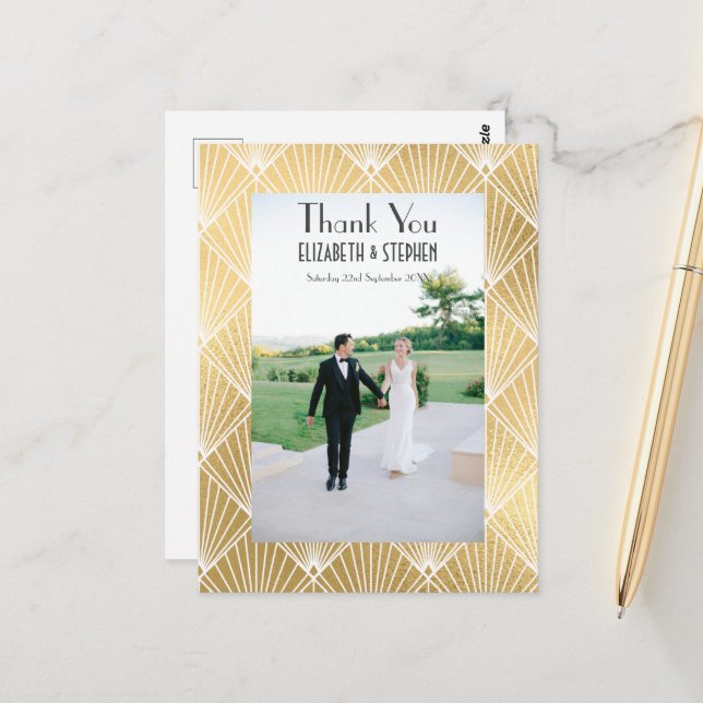 Postal Elegante Gatsby Deco 1920's Photo Boda Gracias (Anverso/Reverso In Situ)