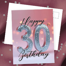Postal Elegante Glam Chic Rosa y Plateado Brillante 30º