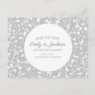 Postal Elegante Glitter de Diamante de Plata Save Date de