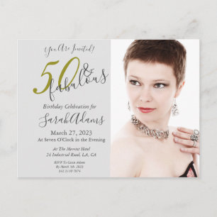Postal Elegante Gold 50 y fabulosa fiesta de cumpleaños d