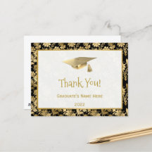 Elegante Gold Black Floral Gracias Graduación