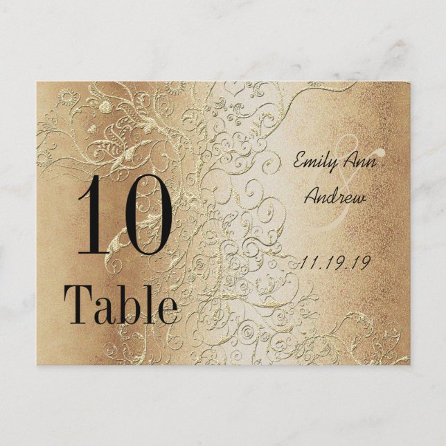 Postal Elegante Gold Swirls Black Font Table Numbers (Anverso)