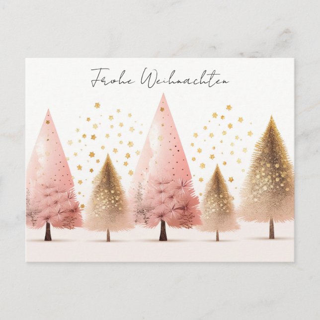 Postal Elegante goldene und pinke Weihnachtsbäume (Anverso)