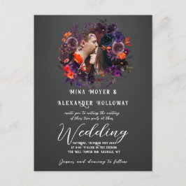 Postal Elegante Gothic Dark Floral Foto Boda QRC