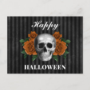 Postal Elegante gótico naranja floral calavera feliz Hall