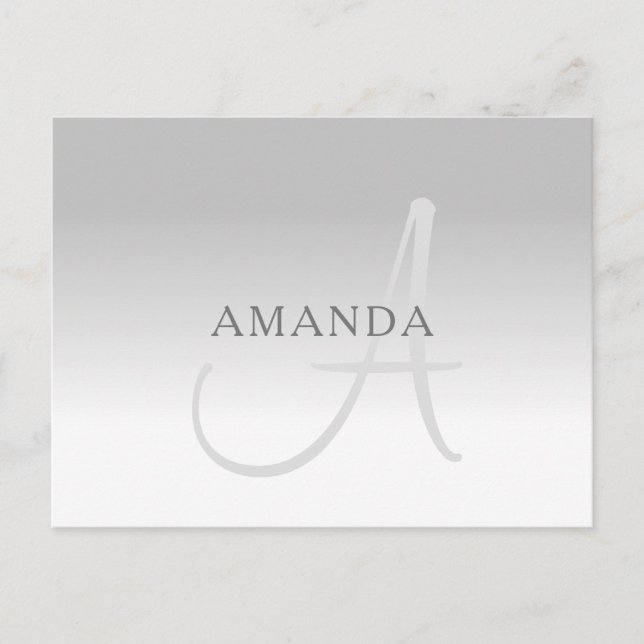Postal Elegante gradiente gris monograma personalizable (Anverso)