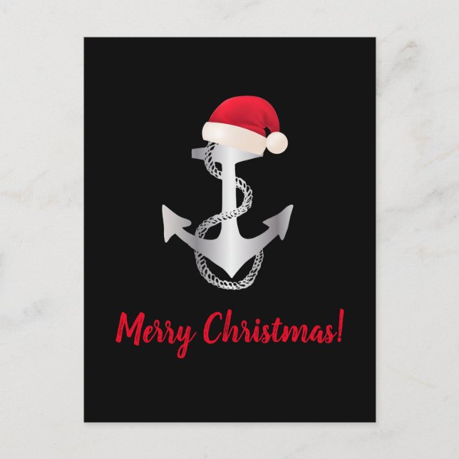 Postal elegante gradiente plateado ANCHOR + SANTA HAT | (Anverso)