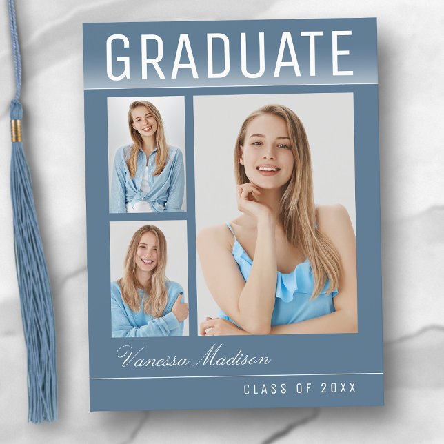 Postal Elegante Graduación azul de foto moderna de moda 3 (Subido por el creador)