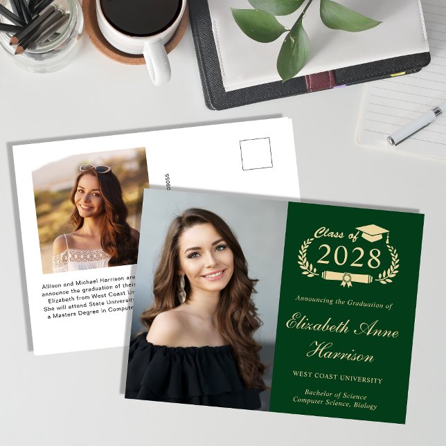 Postal Elegante Graduación Verde Fotográfica (Our user-friendly template makes it a breeze to upload your photo and personalize your announcement)