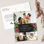 Postal Elegante Gris oscuro Feliz Navidad 3 Festividad Fo<br><div class="desc">Esta colección cuenta con flores de color agua rojo,  bayas y vegetación de invierno con tipografía moderna y elegante,  con un patrón botánico de invierno.</div>