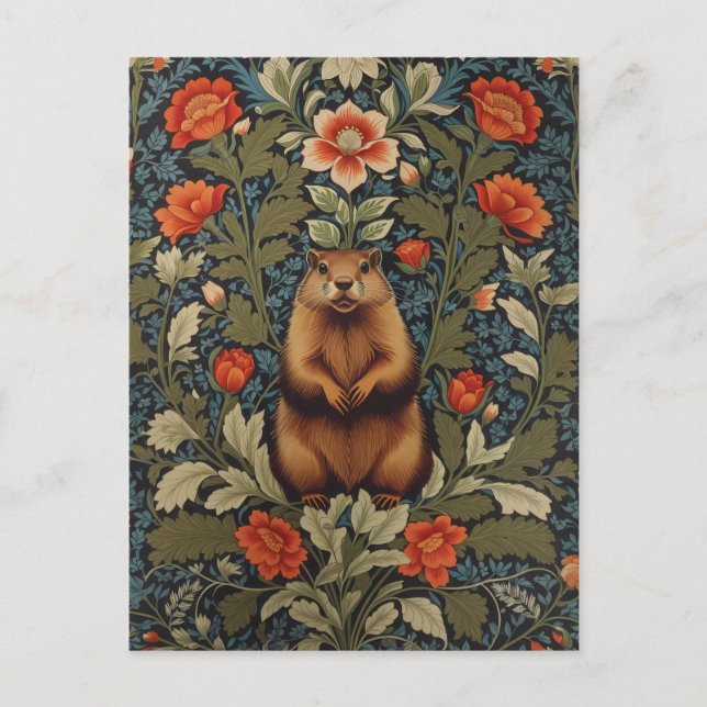 Postal Elegante Groundhog William Morris inspirado (Anverso)
