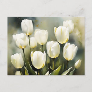 Postal Elegante grupo de tulipanes blancos en un jardín s