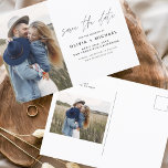 Postal Elegante Guardar la foto de fecha romántica<br><div class="desc">Boda Guardar las tarjetas de fecha que tienen una foto en la parte delantera y trasera. Las tarjetas Save the Date contienen una moderna tipografía de escritura cursiva con letras a mano que son elegantes,  simples y modernas para usar después de la celebración del día de la boda.</div>