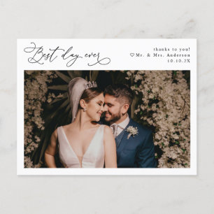 Postal Elegante guión Boda mínimo Foto Gracias