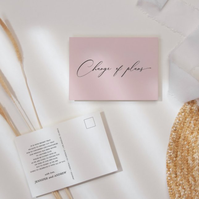Postal Elegante Guión Cambio Rosa De Planes Boda (Subido por el creador)