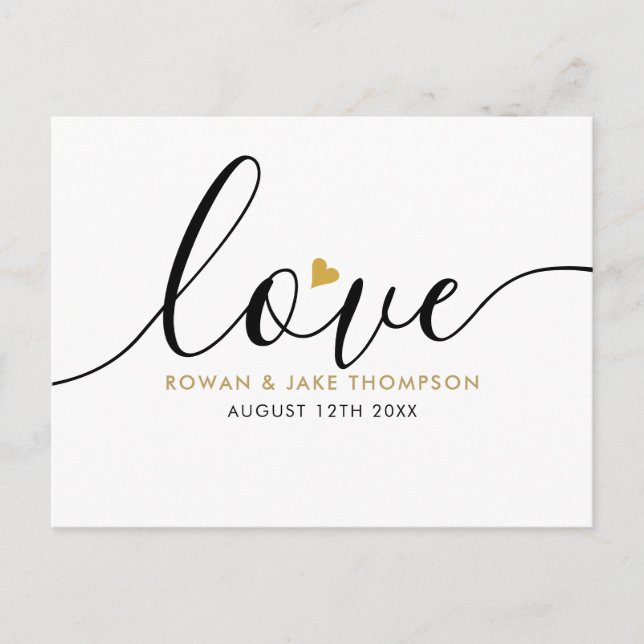 Postal Elegante guión corazón de oro agradecer moderno (Anverso)