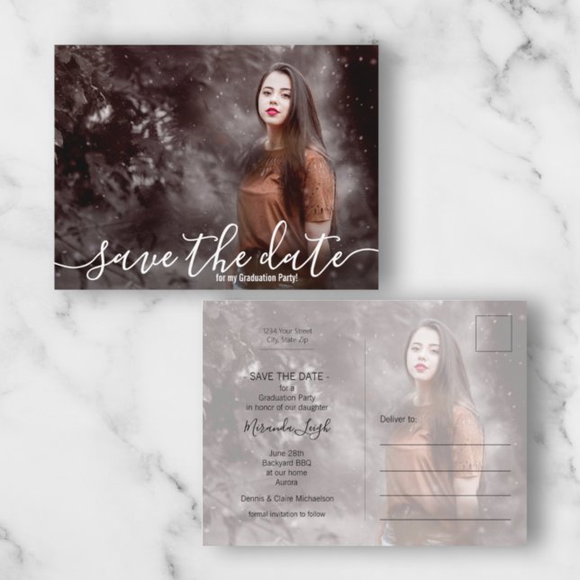 Postal Elegante guión de graduación de fotos Guardar la f (Subido por el creador)