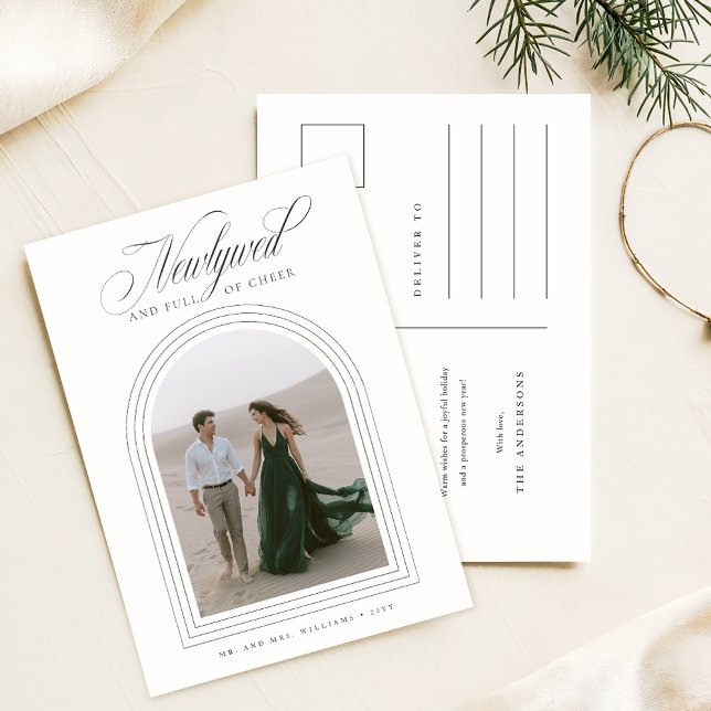 Postal Elegante guión de Navidades recién casados foto fe (Subido por el creador)