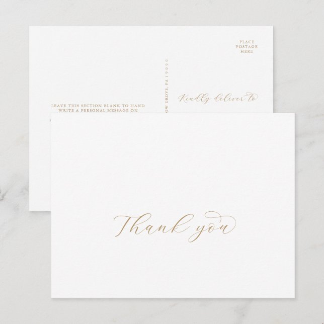 Postal Elegante Guión Dorado Gracias Postcard (Anverso / Reverso)