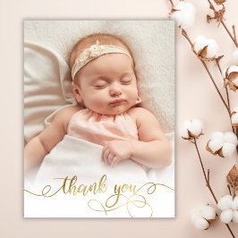 Postal Elegante guión dorado recién nacido foto de bebé g