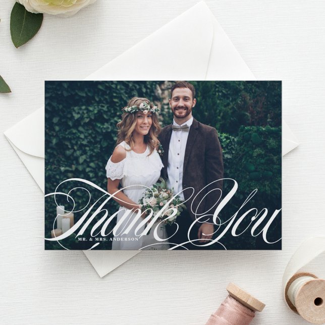 Postal Elegante guión florece foto Boda blanco gracias (Subido por el creador)