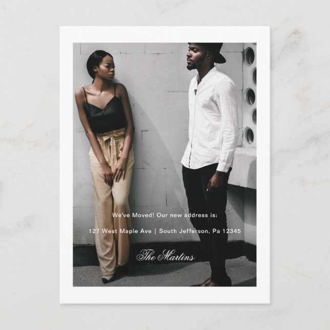 Postal Elegante guión Minimalista Nueva foto de dirección (Anverso)