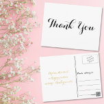 Postal Elegante guión negro personalizado blanco gracias<br><div class="desc">Crea tu propio personalizado,  personalizado,  elegante nota postal de agradecimiento. Simplemente introduzca su mensaje / nota de agradecimiento. Elegante agradecimiento nota postal para uso en boda,  aniversario de matrimonio,  cumpleaños,  graduación,  ducha de novia,  ducha de bebé,  vacaciones o cualquier otro correo relacionado con ocasión especial.</div>