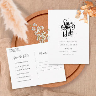 Postal Elegante guion negro y blanco Guardar la fecha