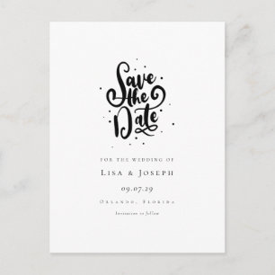 Postal Elegante guión negro y blanco Save the Date